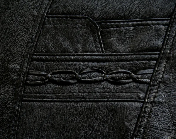 Bolso na textura de couro preto — Fotografia de Stock