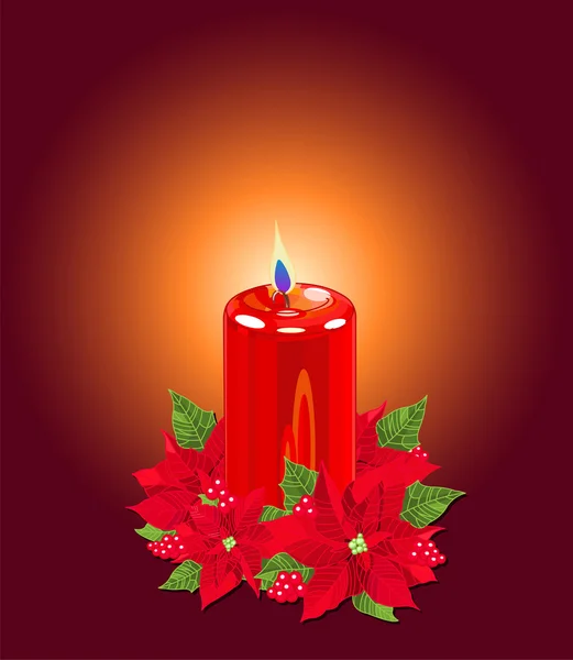 Bougie de Noël avec Poinsettias — Image vectorielle