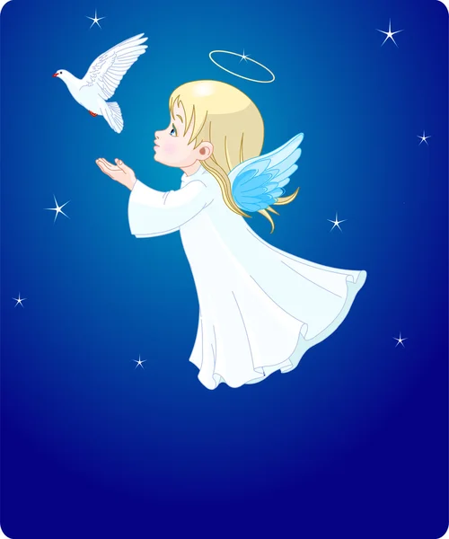 Ángel con paloma — Vector de stock