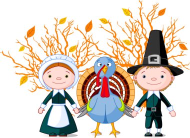 Pilgrims and turkey clipart
