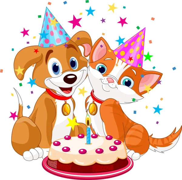 Macska és kutya születésnapja — Stock Vector