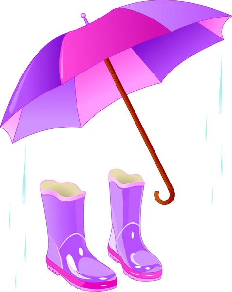 Regenstiefel und Regenschirm — Stockvektor