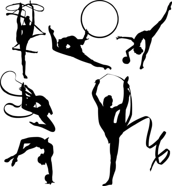 Ritmische gymnasten silhouetten — Stockvector