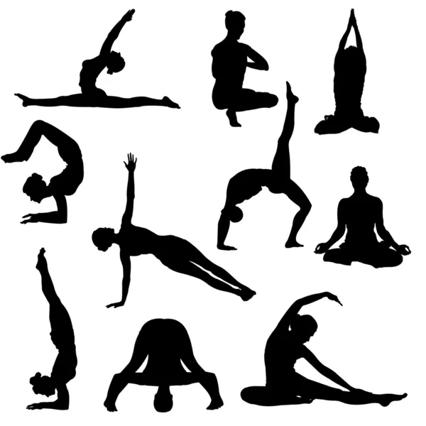 Yoga Poses Silhouettes — Stock Vector