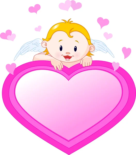 Küçük melek ve Sevgililer günü kalp — Stok Vektör