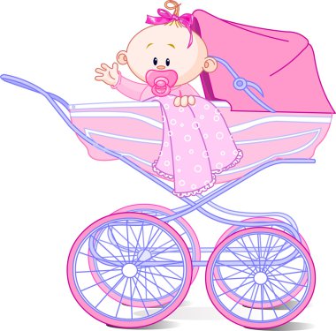 Baby girl in carriage clipart