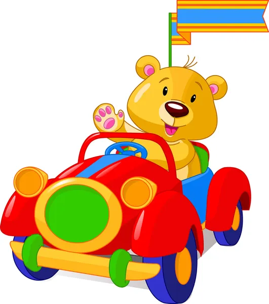 Urso no carro de brinquedo — Vetor de Stock