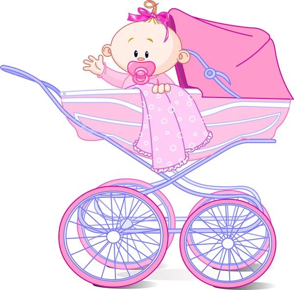 Baby girl in carriage — Stock Vector