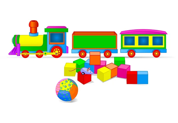 Tren de juguete y bloques — Archivo Imágenes Vectoriales
