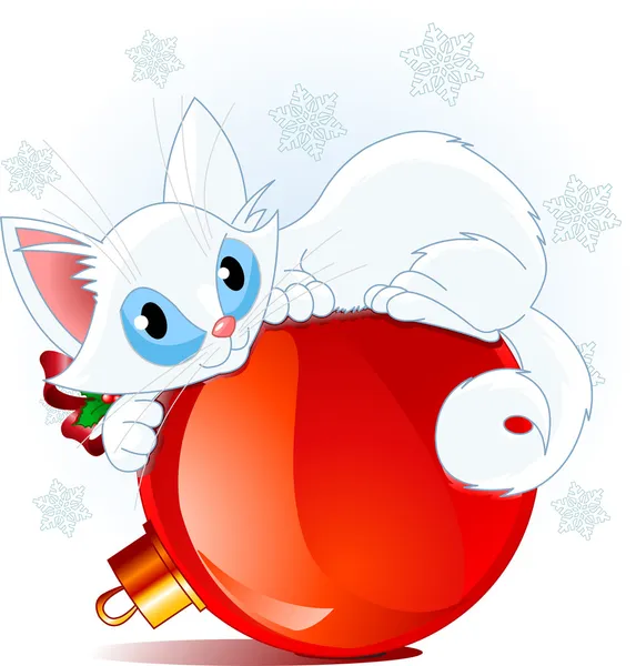 Witte Kerstmis kat — Stockvector