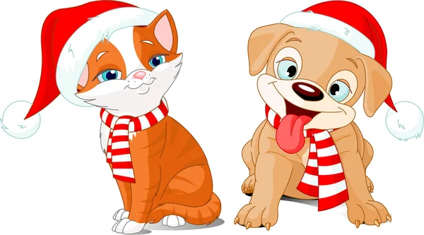Very merry Puppy and Kitten — Stock Vector