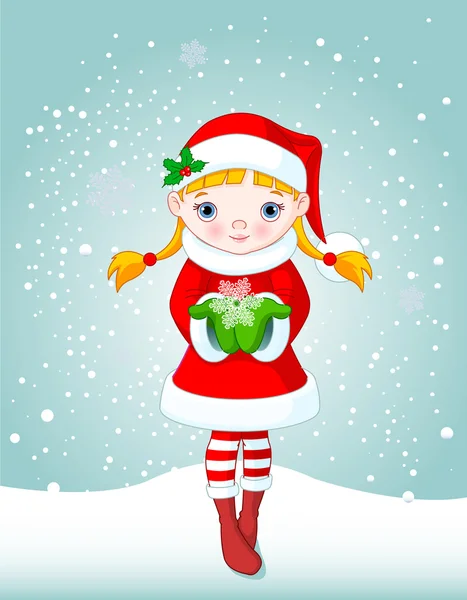 Christmas girl in snow — Stock Vector