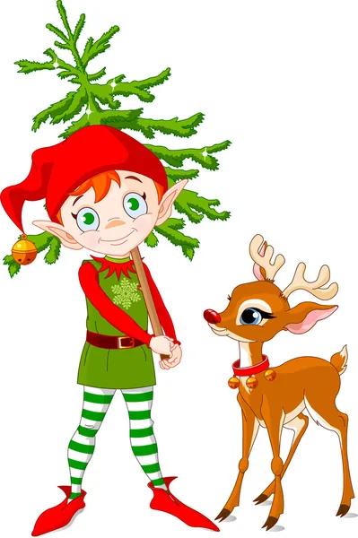 Elfo e Rudolf — Vetor de Stock