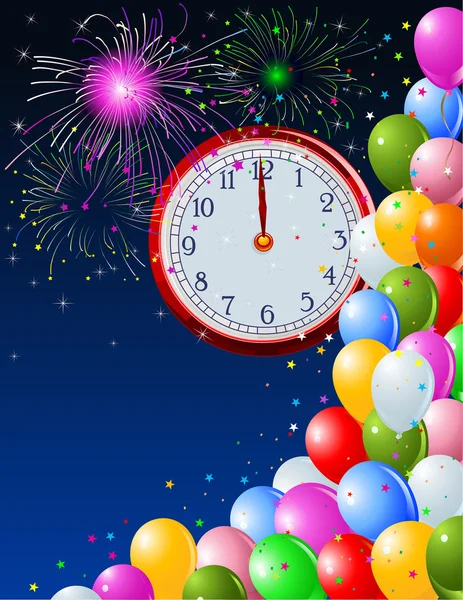 新年の真夜中の時計の背景 — ストックベクタ