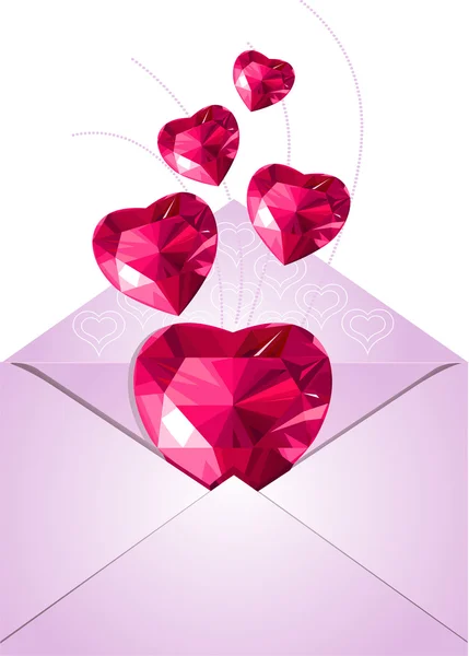 Enveloppe ouverte avec des cœurs d'amour — Image vectorielle