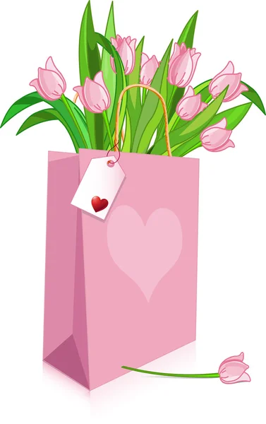 Tulipanes rosados en una bolsa — Vector de stock