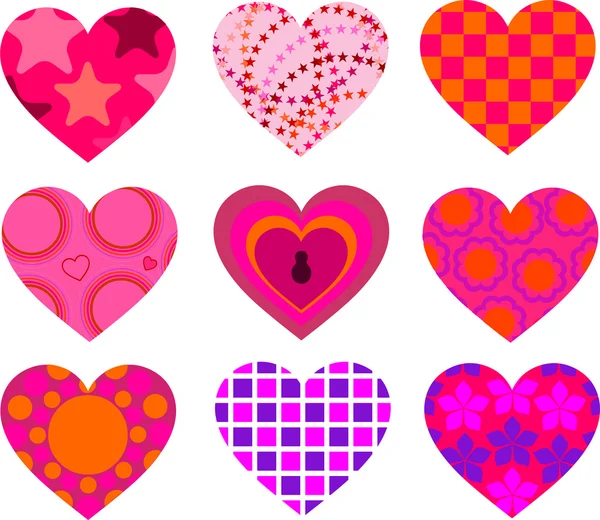 Patterned Hearts — Stock Vector