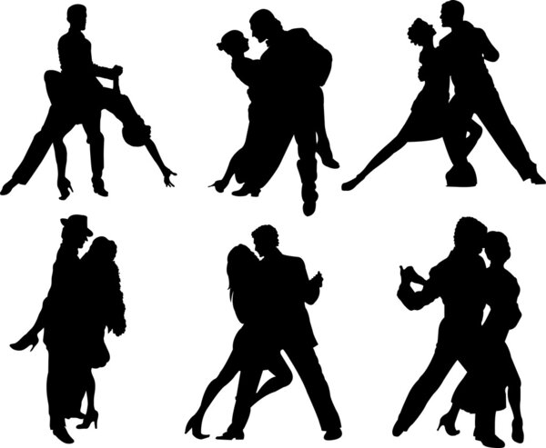 Tango dancers silhouettes