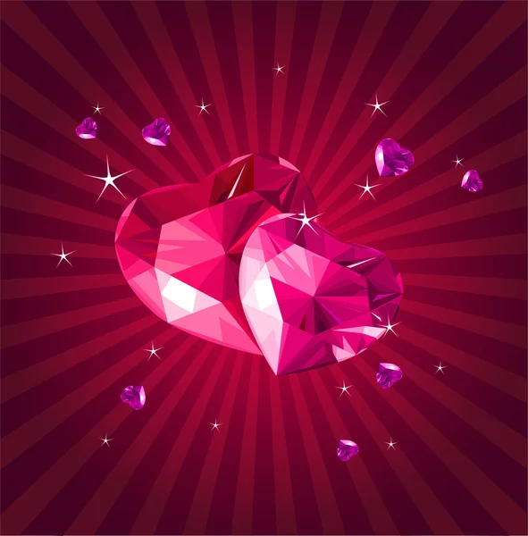 Cartão Valentim com corações de cristal — Vetor de Stock