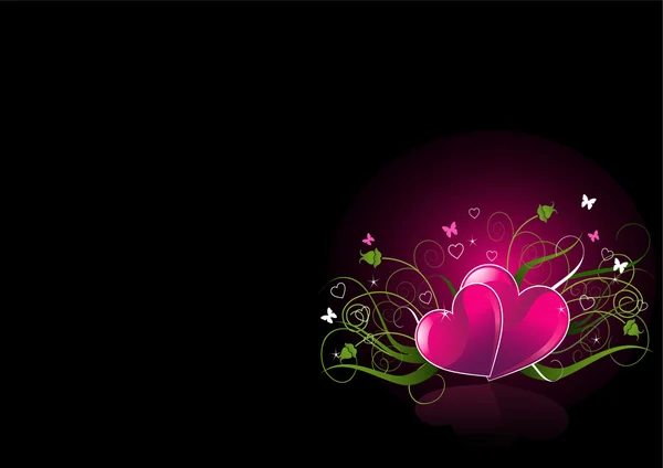 Romantique fond noir avec des cœurs — Image vectorielle