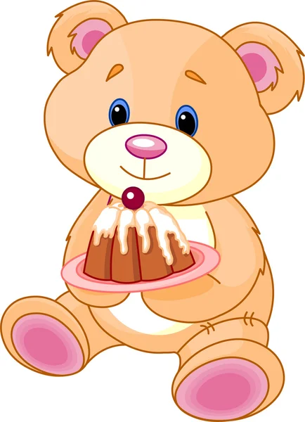 泰迪熊与蛋糕 — 图库矢量图片