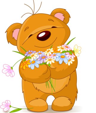 Teddy bear giving a bouquet clipart