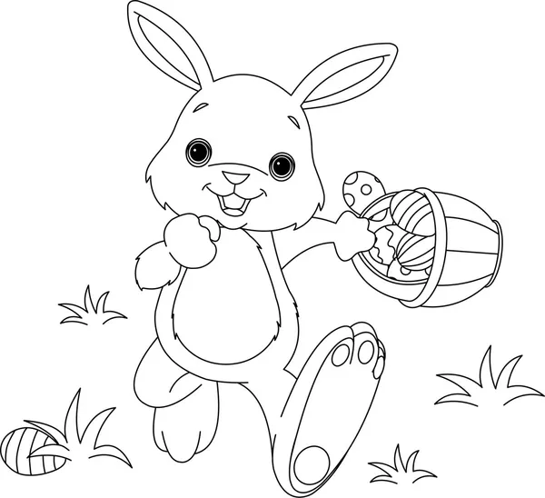 Easter Bunny Hiding Eggs coloring page — Stock Vector