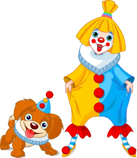 Dívka legrační klaun a klaun pes — Stockový vektor