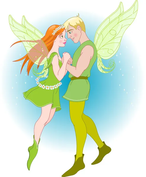 Fairy Couple on a romantic fly — Stock Vector