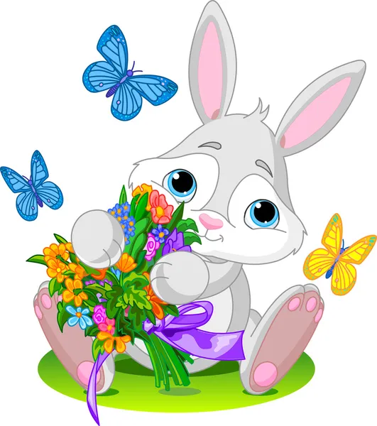 Coniglietto con bouquet — Vettoriale Stock