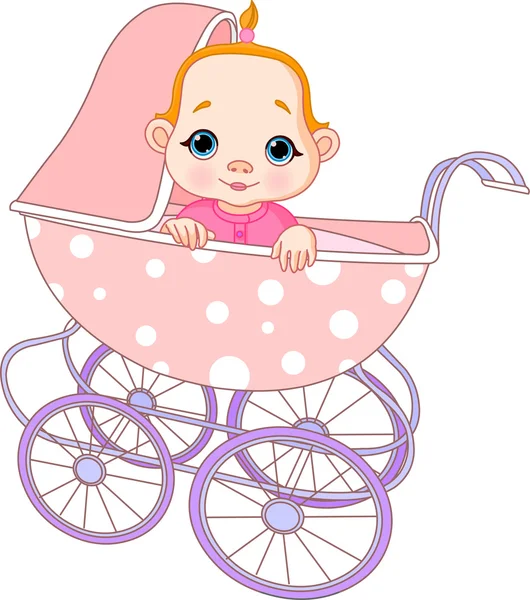 Baby girl in carriage — Stock Vector