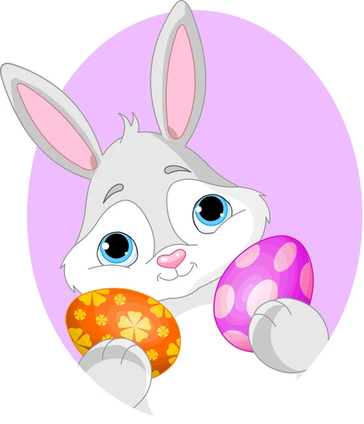 Coniglietto con uovo di Pasqua e segno — Vettoriale Stock
