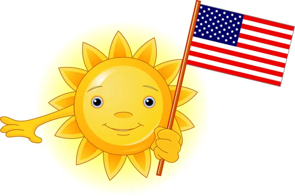 Soleil d'été avec drapeau américain — Image vectorielle