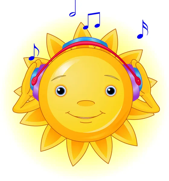 Солнце слушает музыку — стоковый вектор