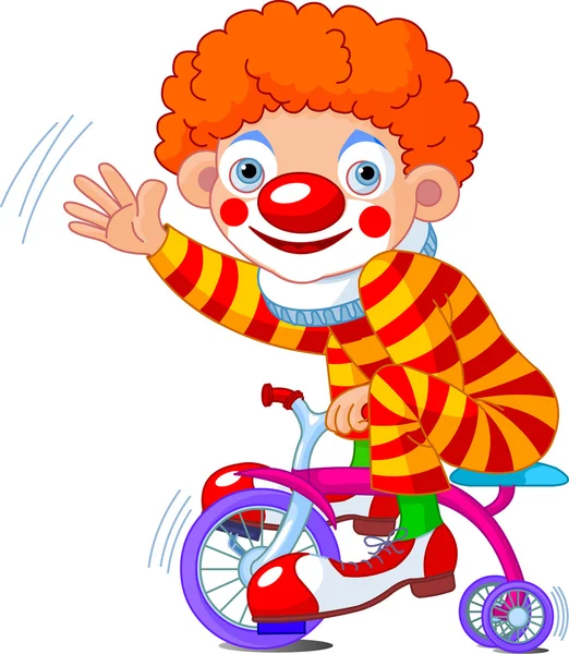 Clown in bicicletta a tre ruote — Vettoriale Stock