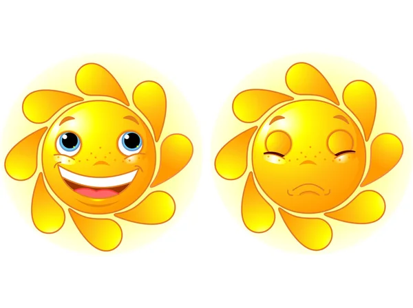 Sol feliz e Sol triste — Vetor de Stock