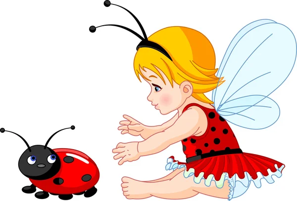 可爱的小宝贝童话和瓢虫 — 图库矢量图片