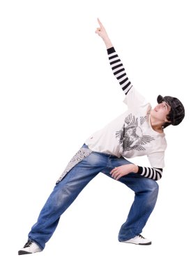 Teenager look up and raise his hand clipart