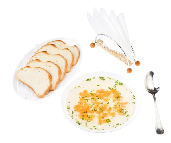 スライスされたパンと鶏スープ — ストック写真