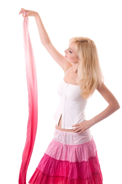 Genç kadın oyun hafif bir eşarp ile — Stok fotoğraf