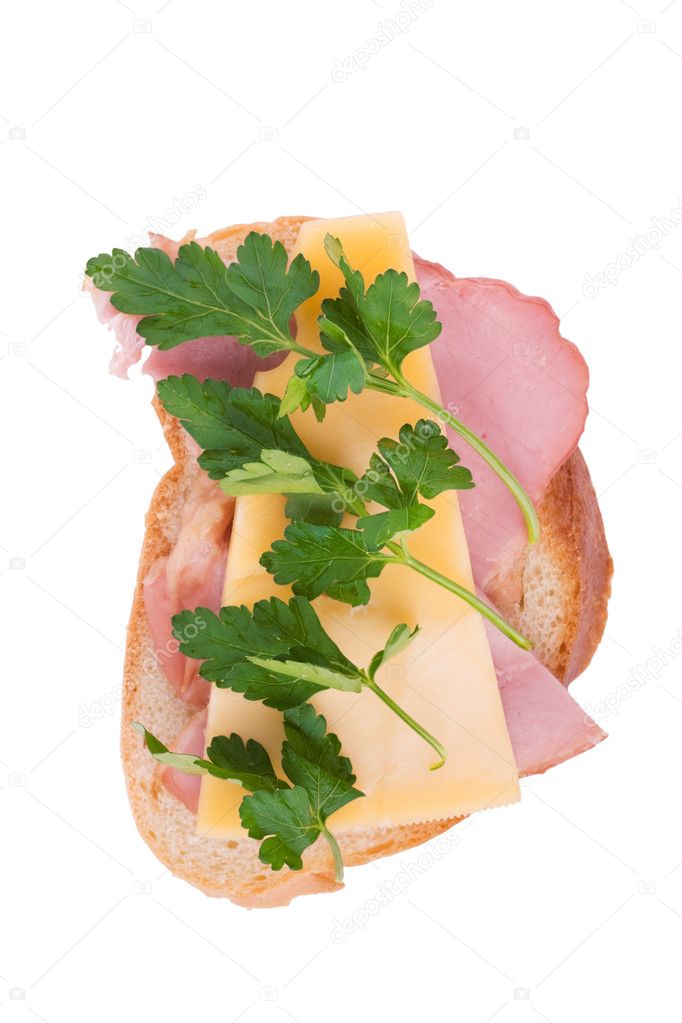 Open faced ham and cheese sandwich