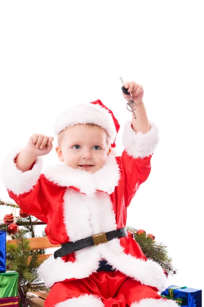 Glücklich Kleinkind Weihnachtsmann mit Schlüsseln — Stockfoto