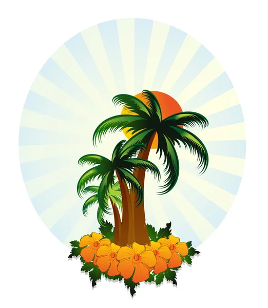 Palm and flowers — Stock Vector