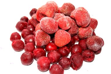Frozen berries of cherry and strawberry clipart