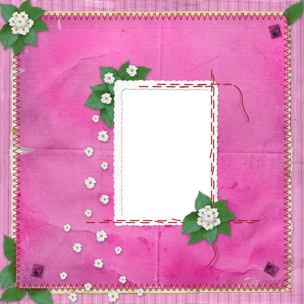 Vintage frame with bunch of flowers on t — Stock Photo, Image