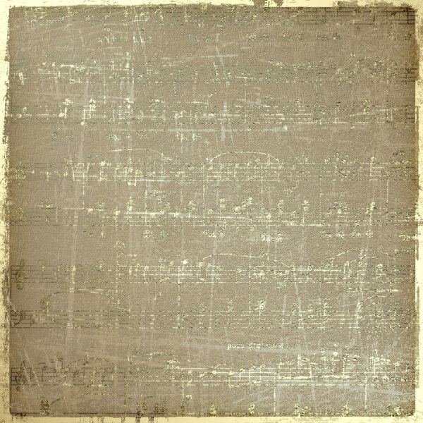 Grunge musical background with gold note