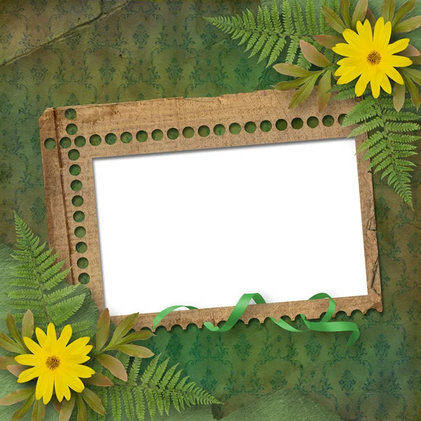 Grunge-Rahmen mit Blumenstrauß auf der — Stockfoto