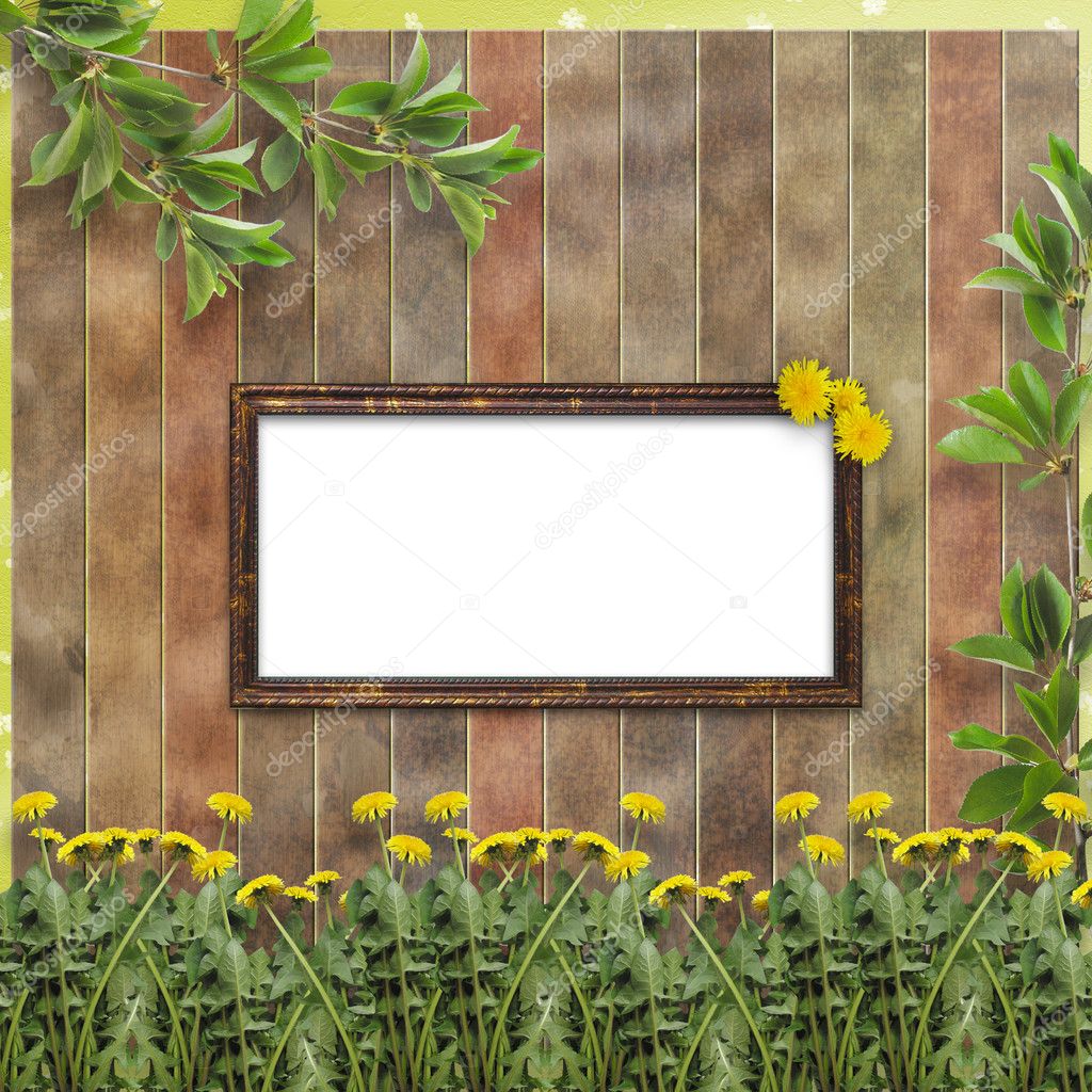 Wooden abstract background with flowers