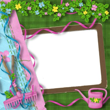 Vintage frame with bunch of flowers on t clipart