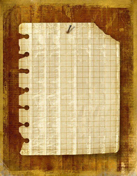 Folha de caderno velho anexado a wa de madeira — Fotografia de Stock